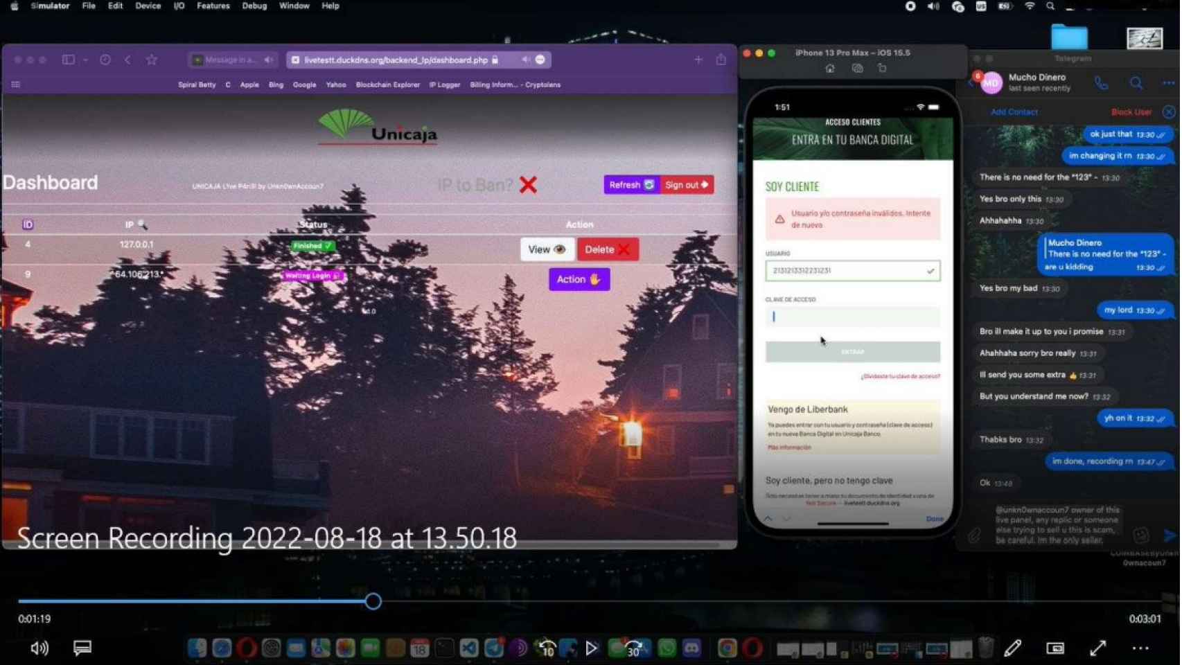 Captura del video tutorial detectado en Telegram para realizar estafas a clientes de Unicaja.