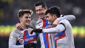 Gavi, Lewandowski y Pedri celebran un gol del Barça ante el Villarreal