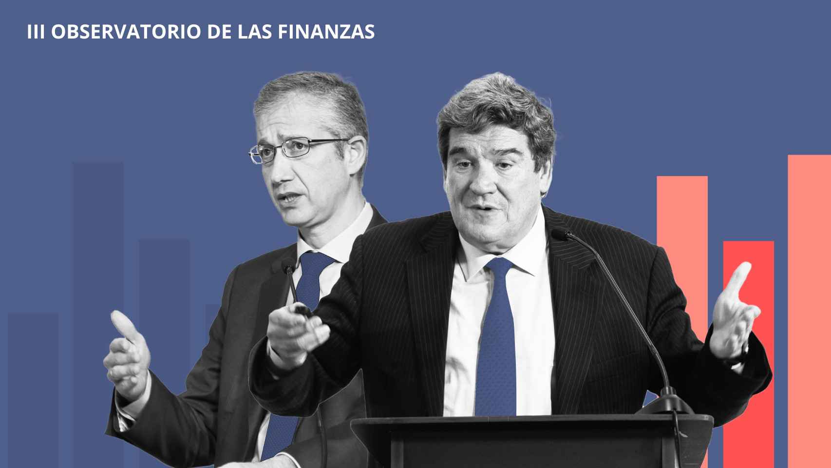 El gobernador del Banco de España, Pablo Hernández de Cos y el ministro de Seguridad Social, José Luis Escrivá, participan en el III Observatorio de las Finanzas.