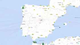 Mapa de España con los puntos a los que se puede ir desde Madrid.