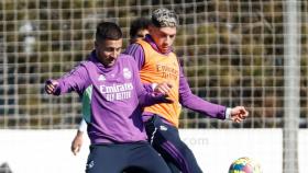 Hazard en el entrenamiento del Real Madrid.