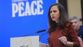 La líder de Podemos y ministra de Derechos Sociales, Ione Belarra interviene en la III Conferencia Europea por la Paz, el pasado viernes.