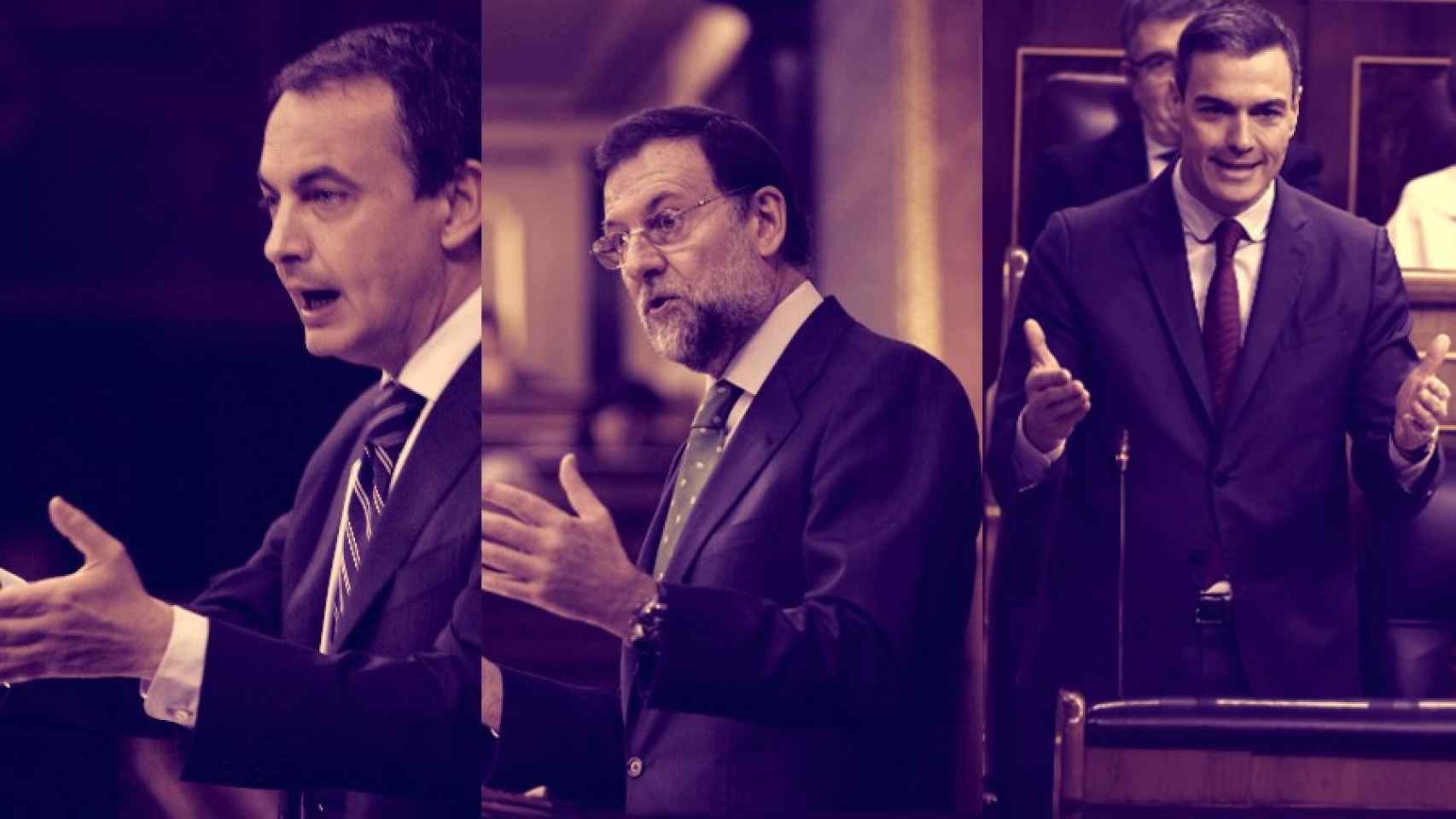 José Luis Rodríguez Zapatero, Mariano Rajoy y Pedro Sánchez.
