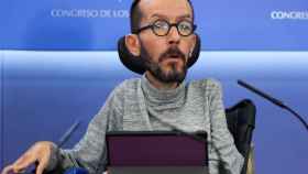 Pablo Echenique, portavoz de Unidas Podemos, en una rueda de prensa.