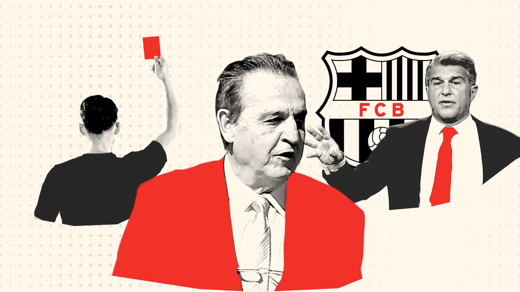 José María Enríquez Negreira, Joan Laporta y un árbitro en un fotomontaje