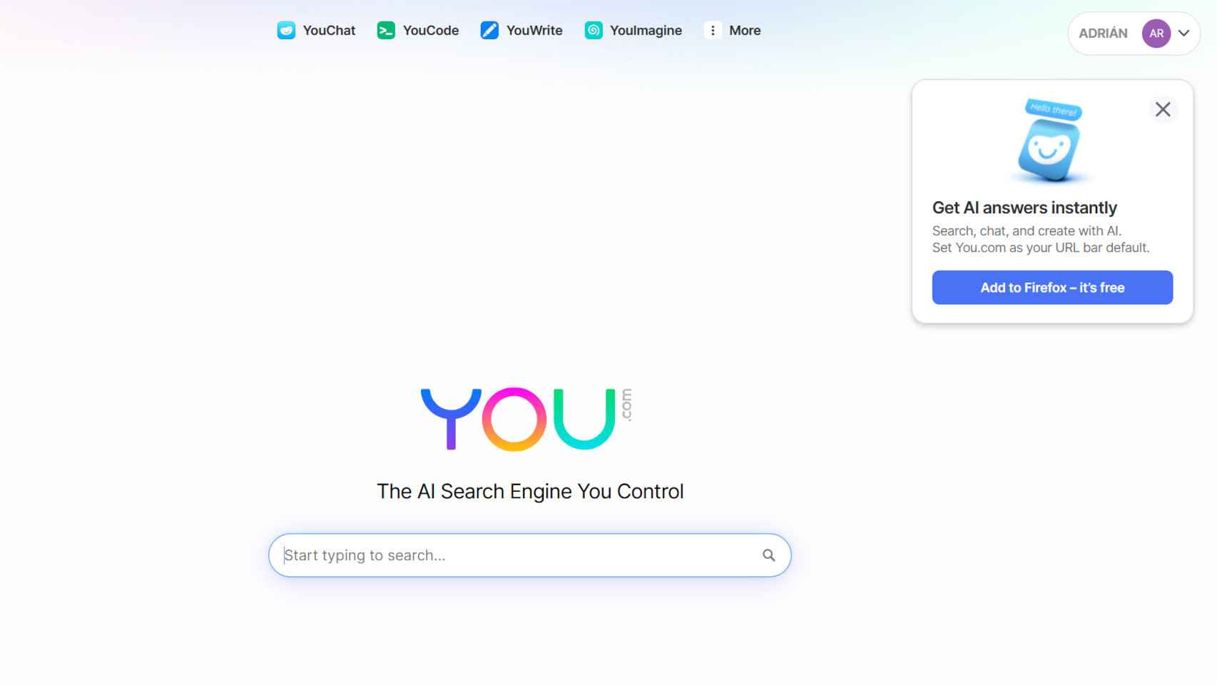 You.com is a web search engine based on Artificial Intelligence