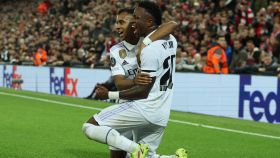 Vinicius y Rodrygo, celebrando un gol del Real Madrid en la Champions