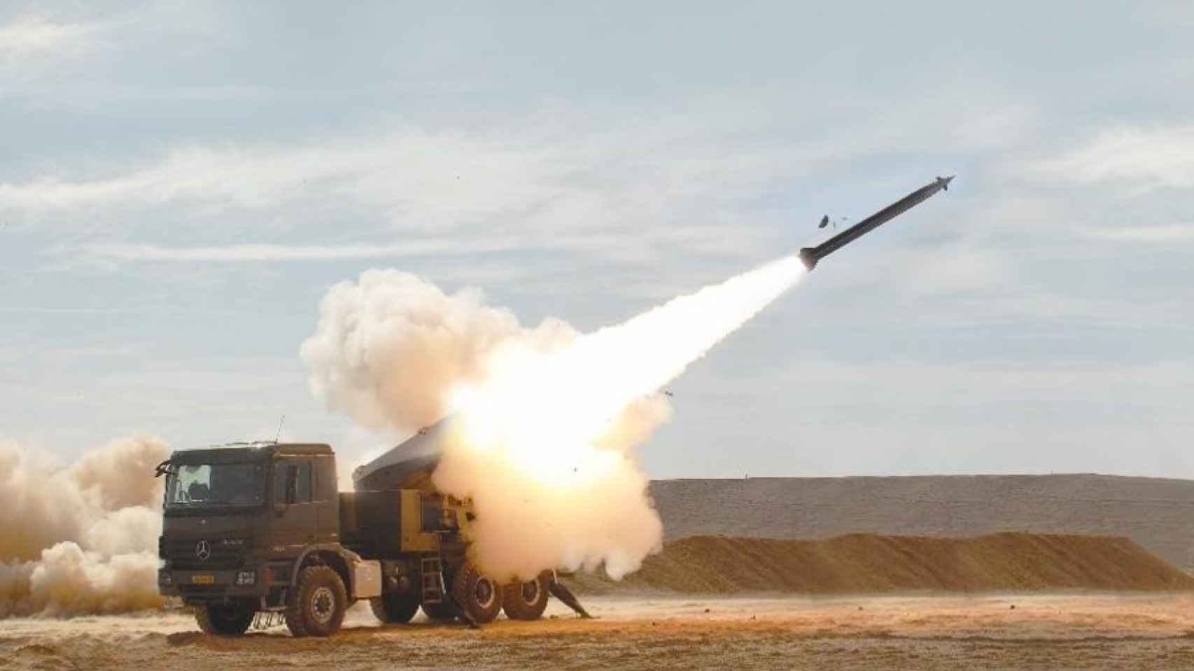 Israeli PULS rocket launcher that fires at 300 kilometers.