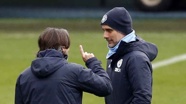 Pep Guardiola, en un entrenamiento del Manchester City