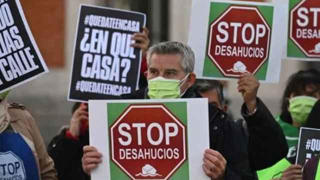 Protesta contra un desahucio en el barrio madrileño de Carabanchel en enero de 2022./