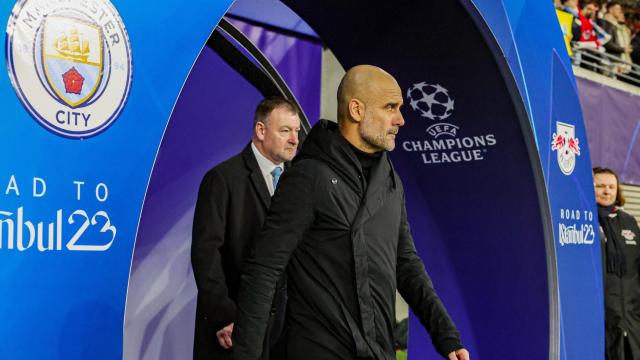 Pep Guardiola antes del RB Leipzig - Manchester City de Champions