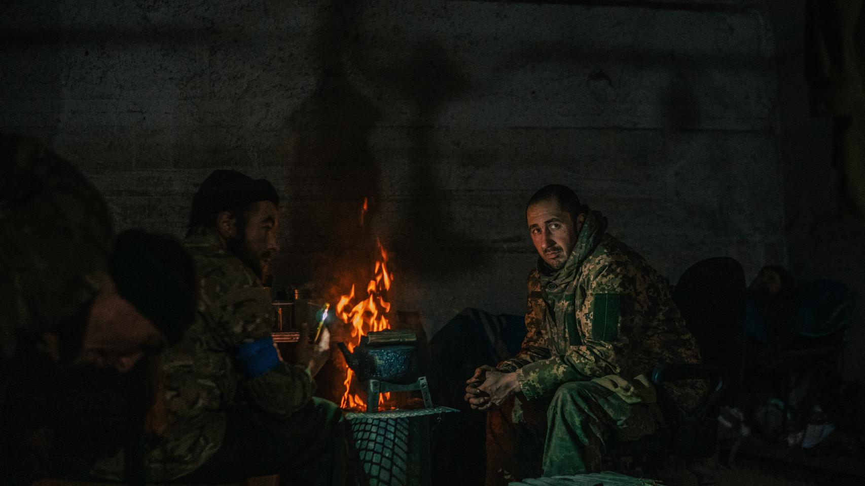 Soldiers inside the Azovstal bunkers.