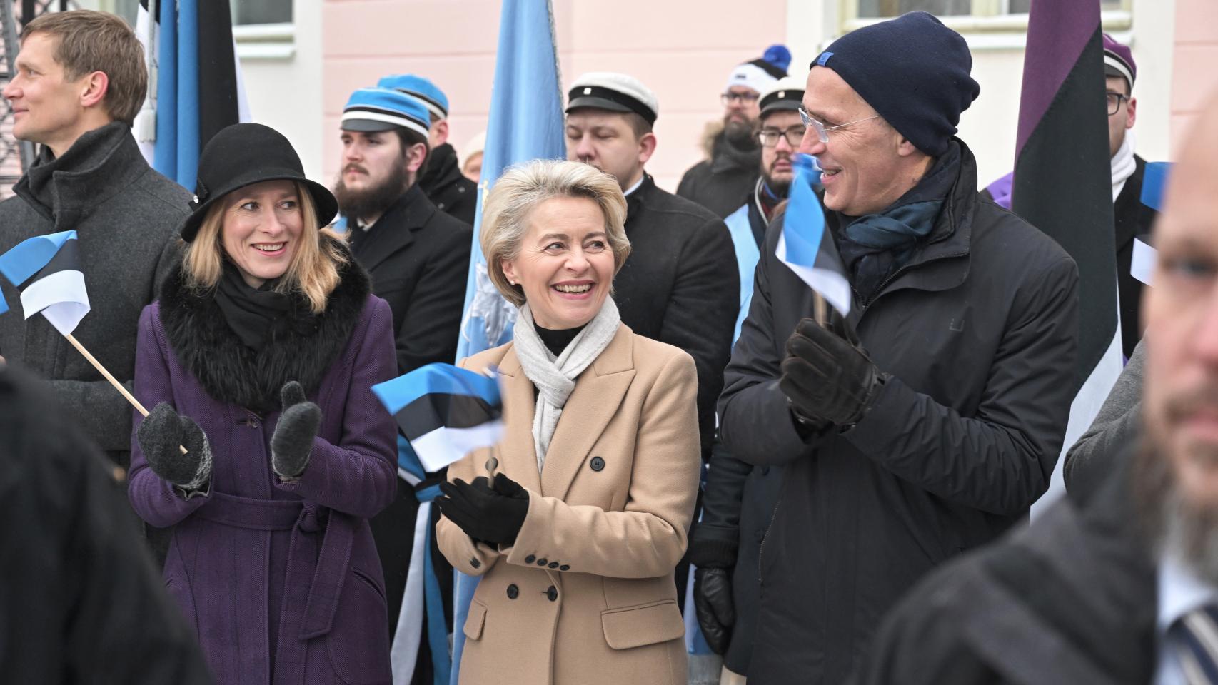 Kaja Kallas, Ursula von der Leyen and Jens Stoltenberg, during the celebration this Friday in Tallinn