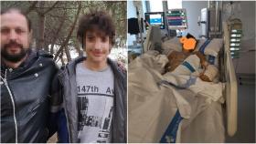 A la izquierda, Pol junto a su padre. A la derecha, el menor hospitalizado.