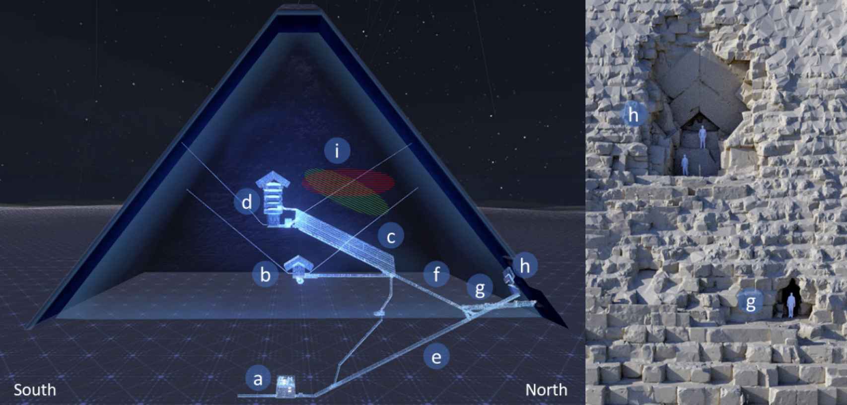 Modelo 3D de la pirámide de Guiza y el chevrón de la cara norte.