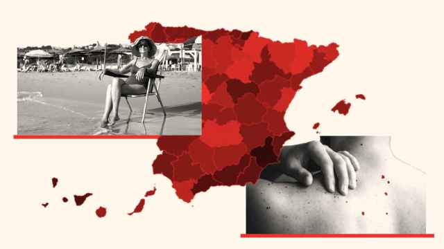 Montaje con el mapa de muertes por melanoma en España.