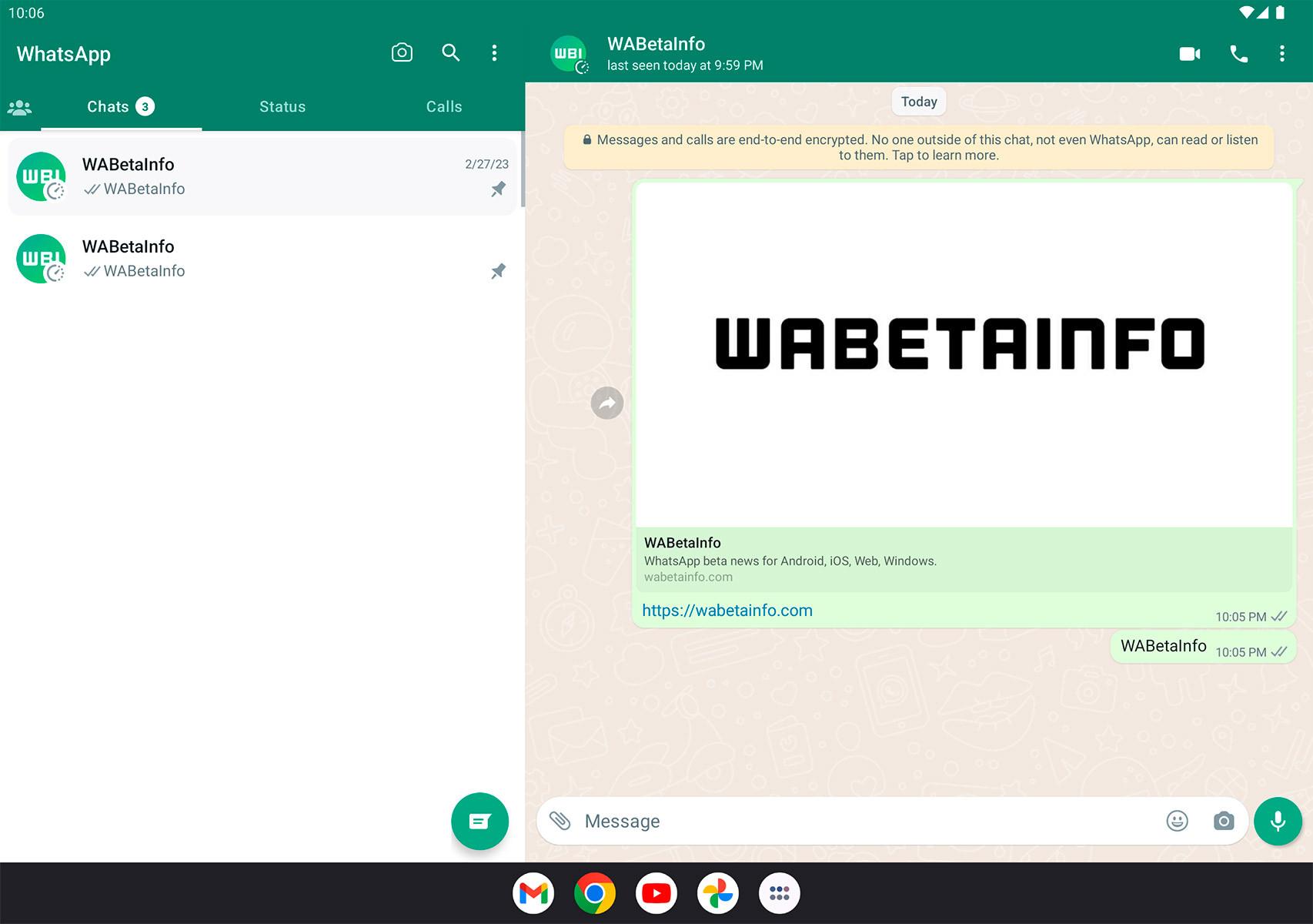 WhatsApp and its split screen for tablets