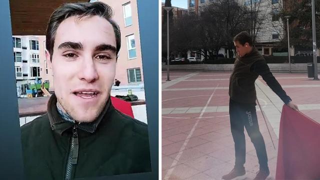 A la izquierda, Eduardo Benito en el vídeo que se publicó en redes y a la derecha Eduardo toreando