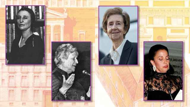 Las académicas pioneras, de izda. a dcha.: Mercedes Gaibrois (RAH, 1935), Carmen Conde (RAE, 1978), Margarita Salas (Ciencias, 1986) y Teresa Berganza (RABASF, 1995)