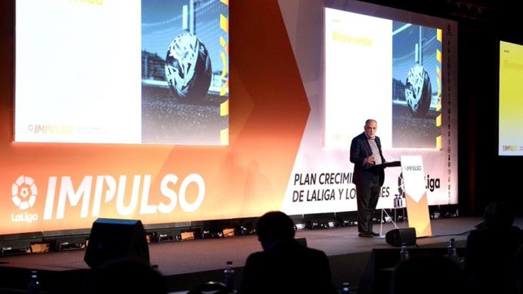 Javier Tebas, en la presentación de LaLiga Impulso