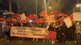 Protestan en la marcha del 8M contra la decisión del PSOE de prohibir la prostitución.