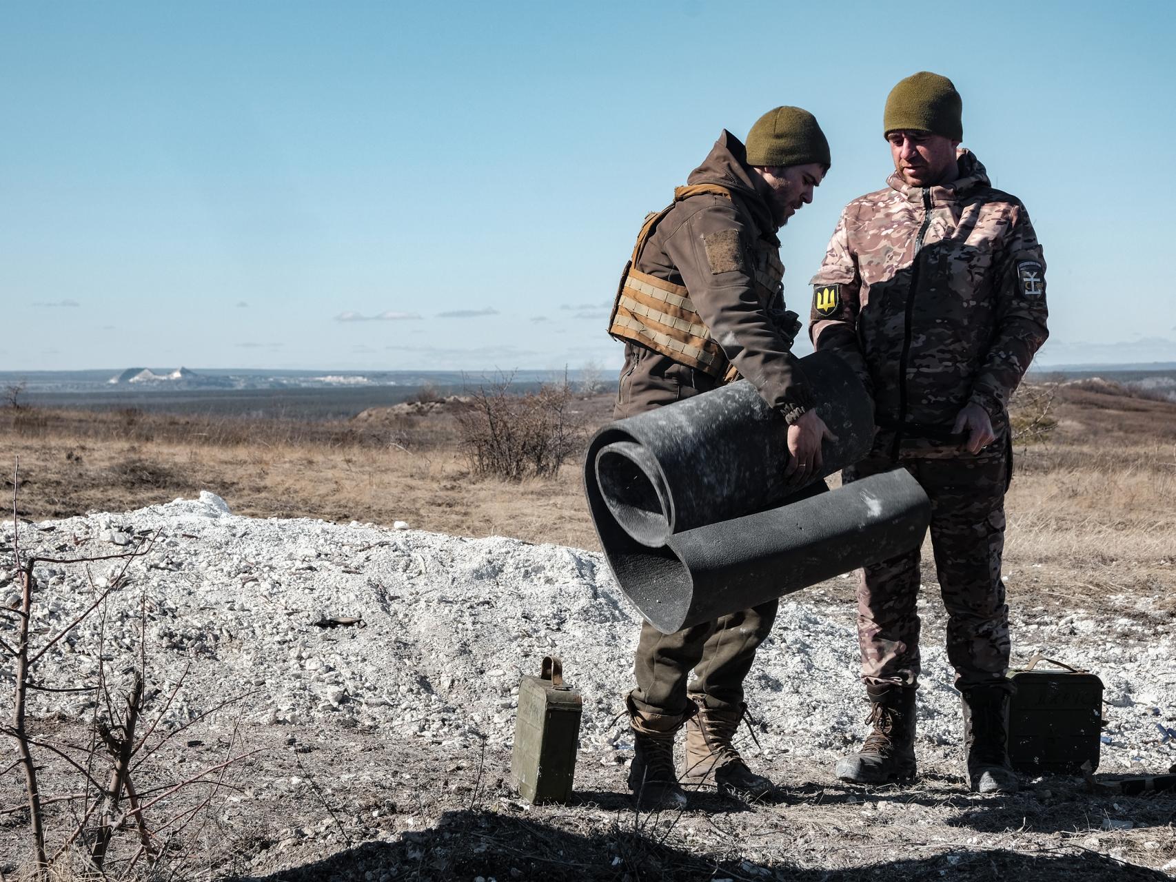 Ukrainian soldiers near the Bakhmut front lines.