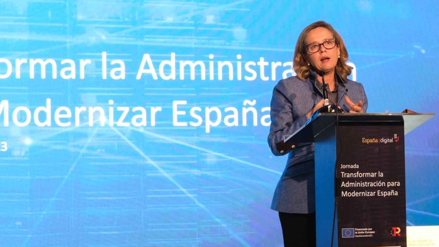 La vicepresidenta Nadia Calviño, en la jornada 'Transformar la Administración para modernizar España'.