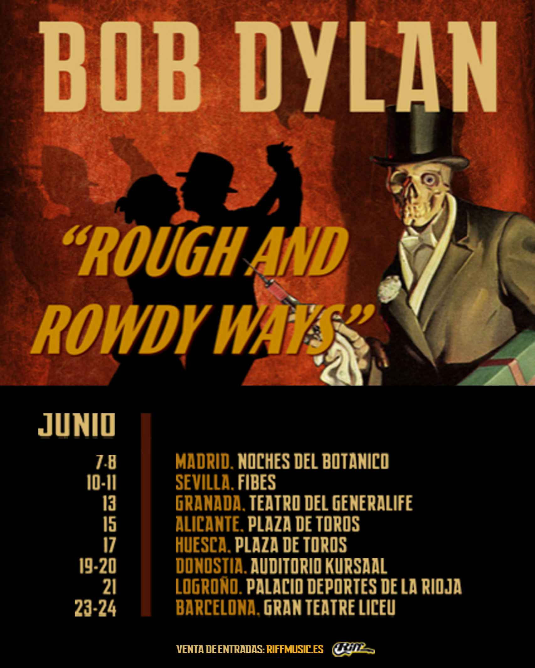 Cartel de la gira española de Bob Dylan en junio de 2023