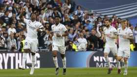 Vinicius celebra su gol con el Real Madrid contra el Espanyol