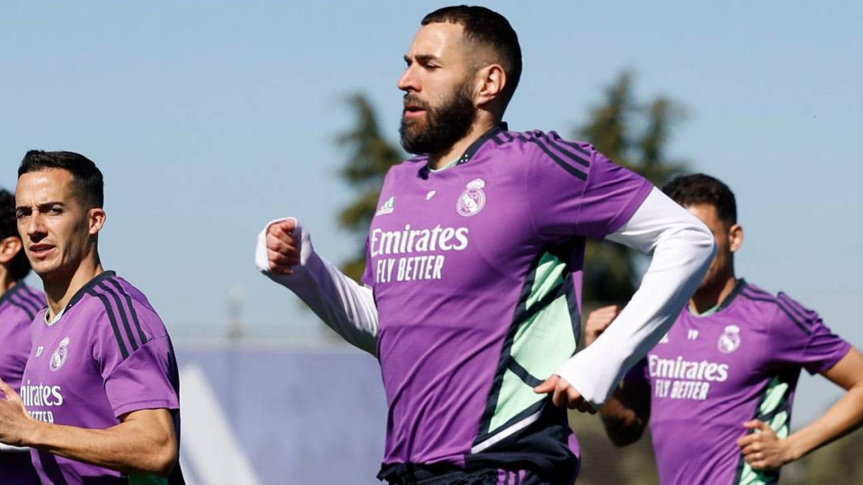 Karim Benzema, en un entrenamiento del Real Madrid