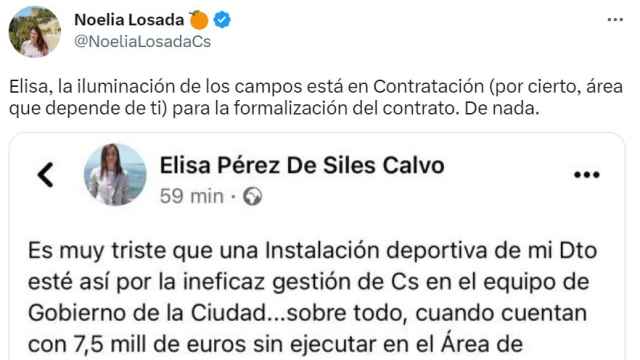 Tuit de Noelia Losada respondiendo a Elisa Pérez de Siles.