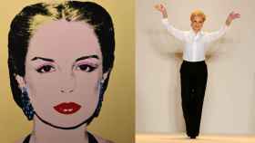 El retrato que  Andy Warhol le hizo a Carolina Herrera (izda.) y la diseñadora, saludando tras un desfile.