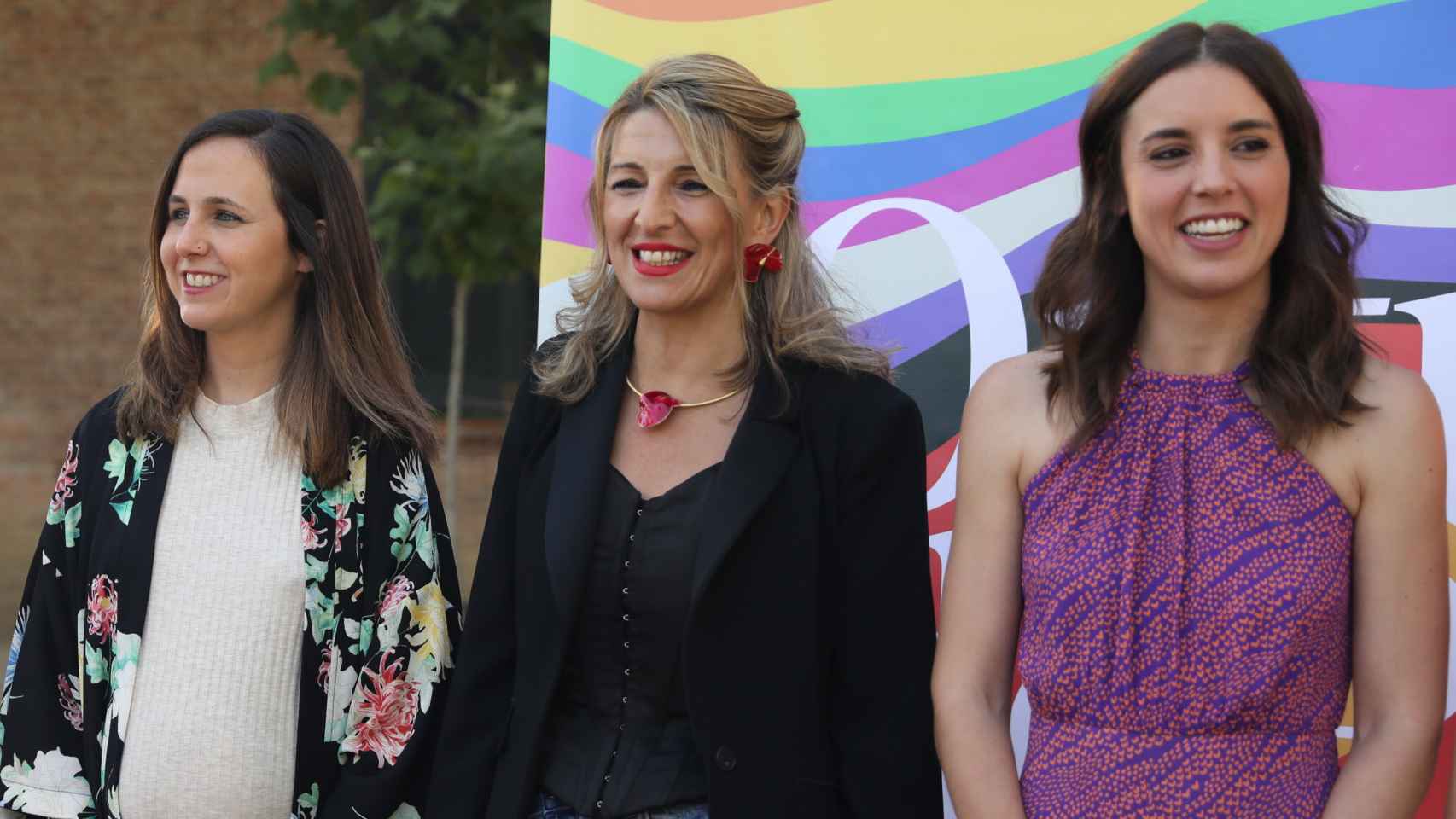 Ione Belarra, Yolanda Díaz e Irene Montero en un acto en Madrid en enero.