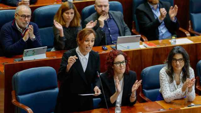 La líder de Más Madrid Mónica García, durante el pleno de la Asamblea de Madrid, este jueves.