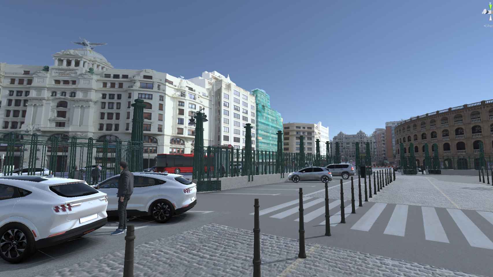 Recreación virtual del entorno de la Estación del Norte de Valencia para un proyecto de movilidad inteligente.