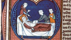 Ilustración sobre una cesárea en un manuscrito medieval. Universidad Complutense