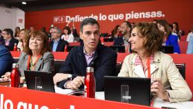 Pedro Sánchez, entre Cristina Narbona y María Jesús Montero, este sábado en el Comité Federal del PSOE.