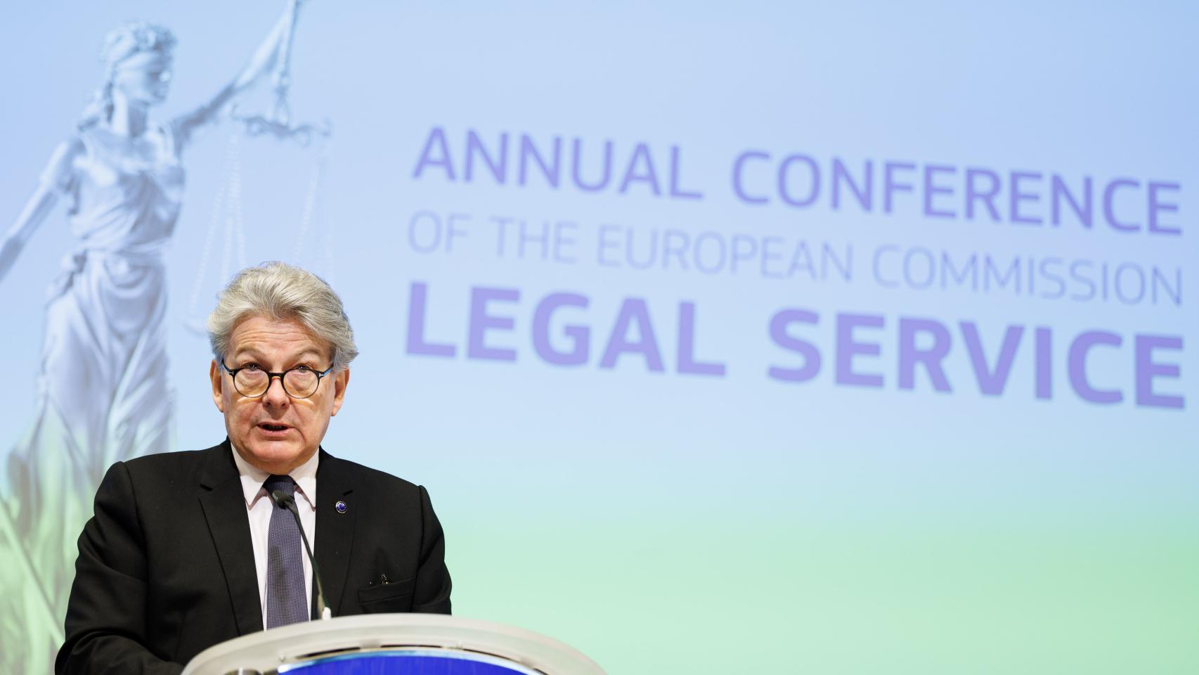 Thierry Breton, comisario europeo de Mercado Interior, durante su participación en la conferencia anual del Servicio Legal de la Comisión Europea.