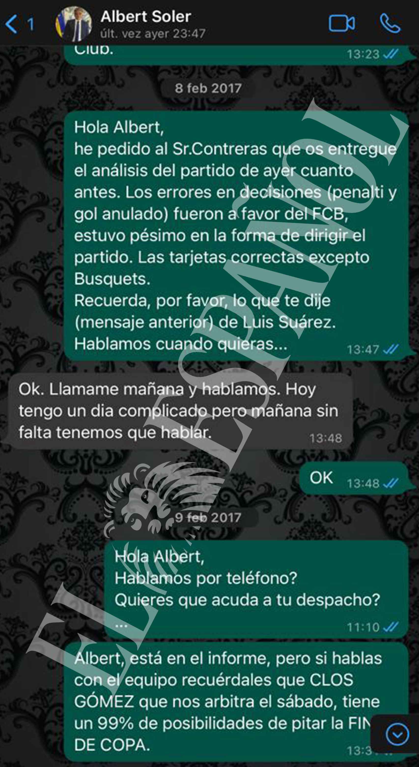 Los mensajes entre Albert Soler y Javier Enríquez