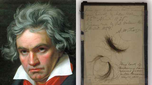 Un retrato de Beethoven junto con la muestra Halm-Thayer.