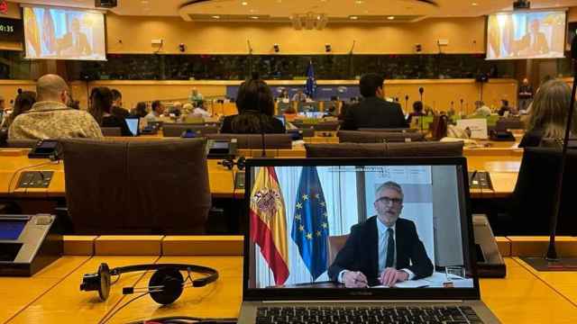 Fernando Grande-Marlaska, ministro del Interior, comparece por videoconferencia ante el Parlamento Europeo.