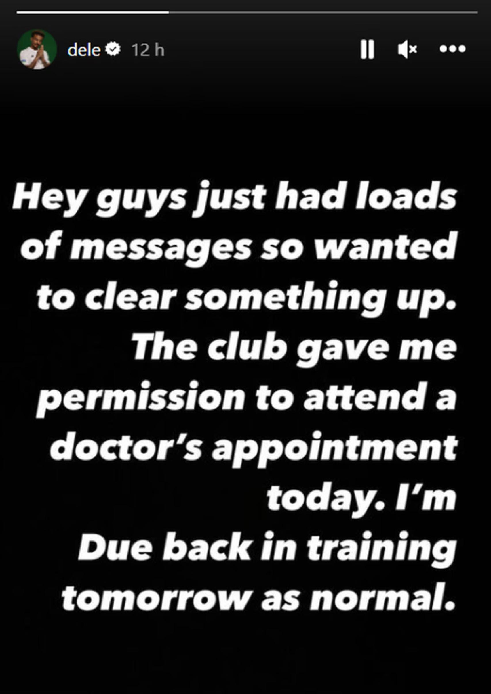 El mensaje de Dele Alli tras la declaración del entrenador del Besiktas