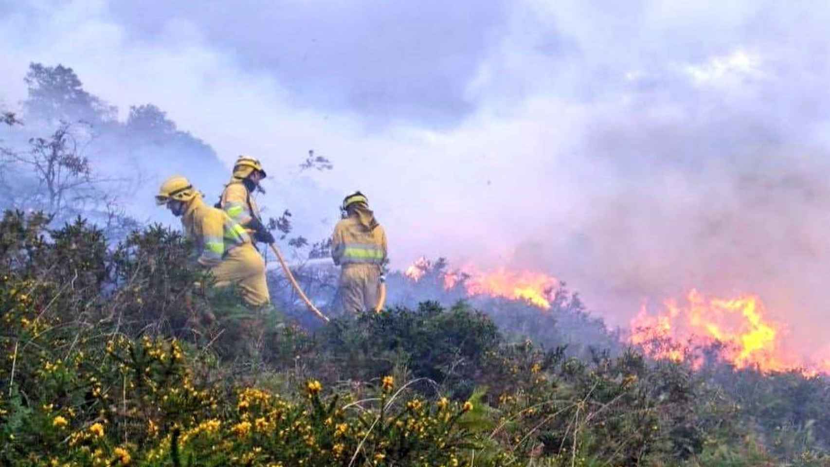 Extinción de un incendio forestal en Cantabria.