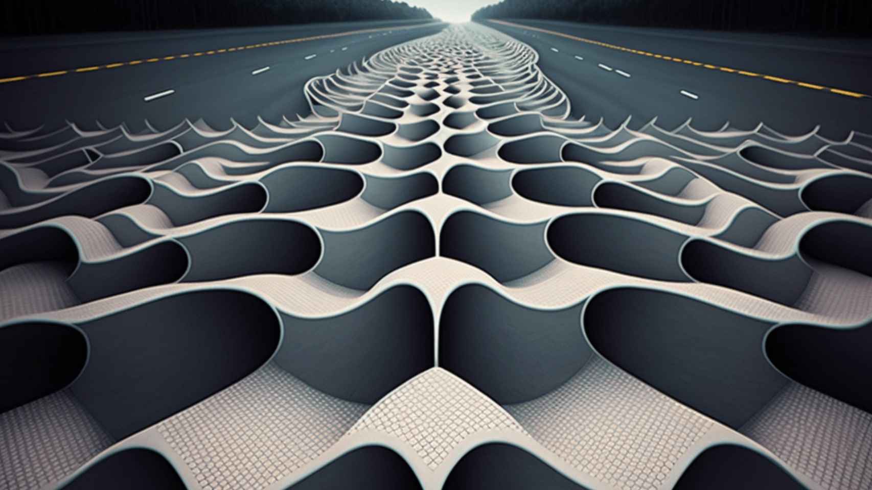 Arte conceptual del nuevo hormigón metamaterial en una carretera.