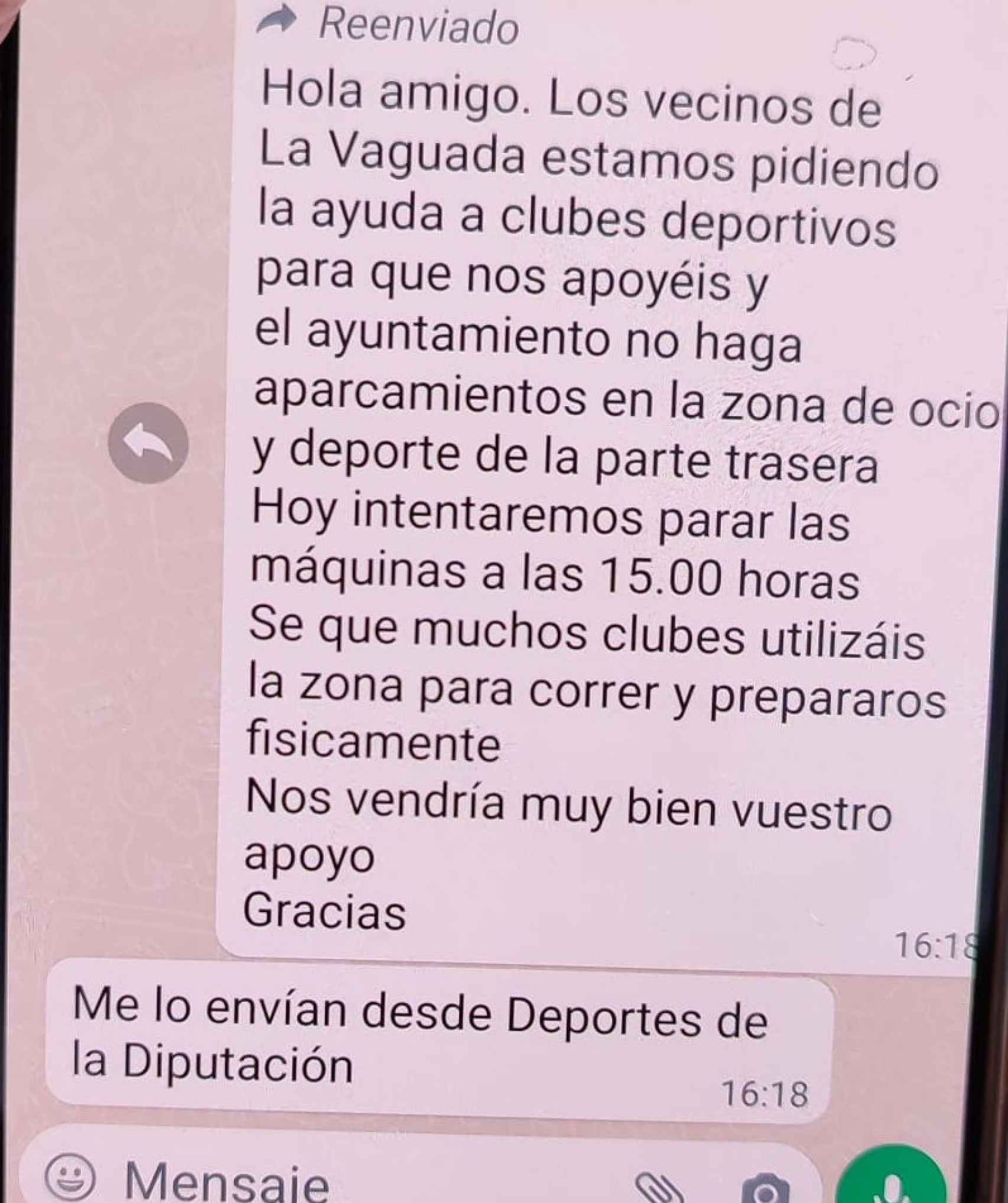 Mensaje supuestamente enviado desde un móvil de la Diputación de Zamora