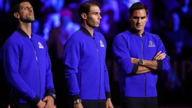 Novak Djokovic, Rafa Nadal y Roger Federer durante una edición de la Laver Cup