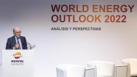 El presidente de Repsol, Antonio Brufau, en la clausura de la presentación del informe WEO