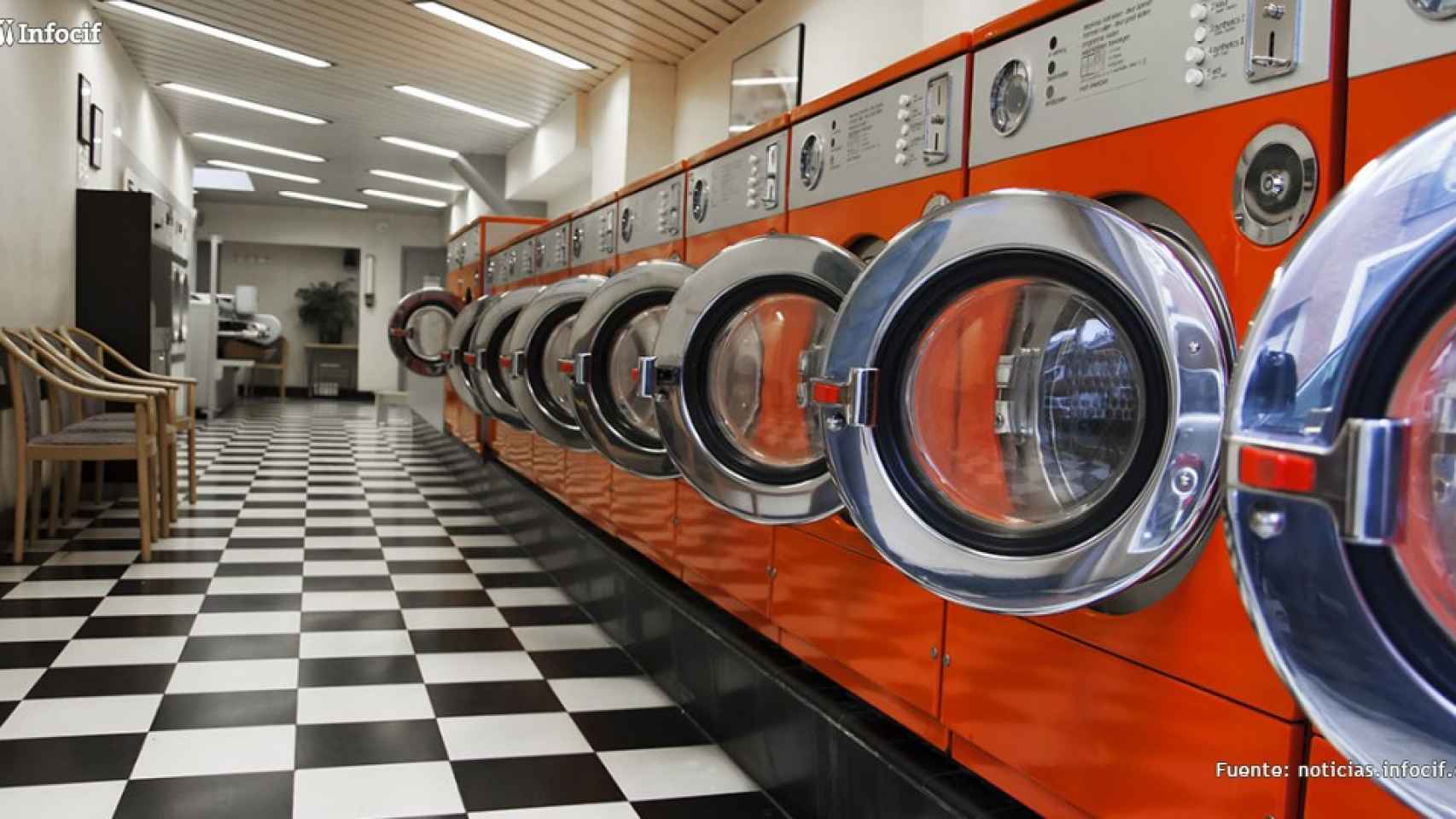 Imagen de archivo de una lavandería de autoservicio.