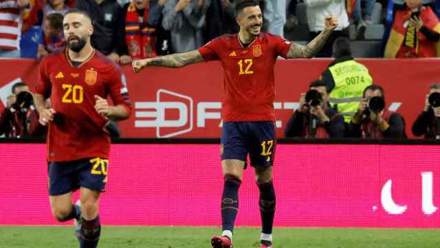 Joselu, celebrando su gol con España ante Noruega en el partido de clasificación para la Eurocopa 2024