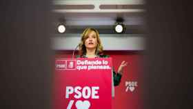 La portavoz del PSOE y ministra de Educación, Pilar Alegría, este lunes en la sede del partido en Ferraz.